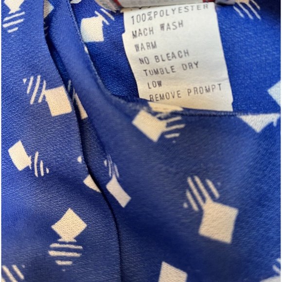 VINTAGE BOHO RETRO MOD 70s SUE BRETT GEOMETRIC SLEEVE DRESS BLUE SIZE L XL - Picture 4 of 6